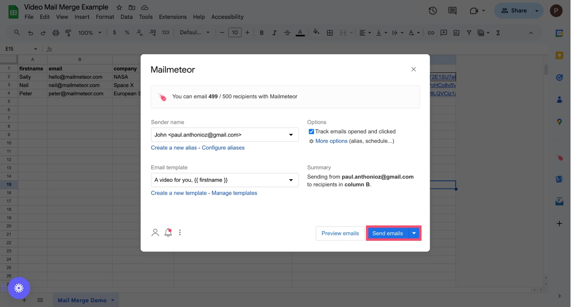 Send a mail merge using Google Sheets