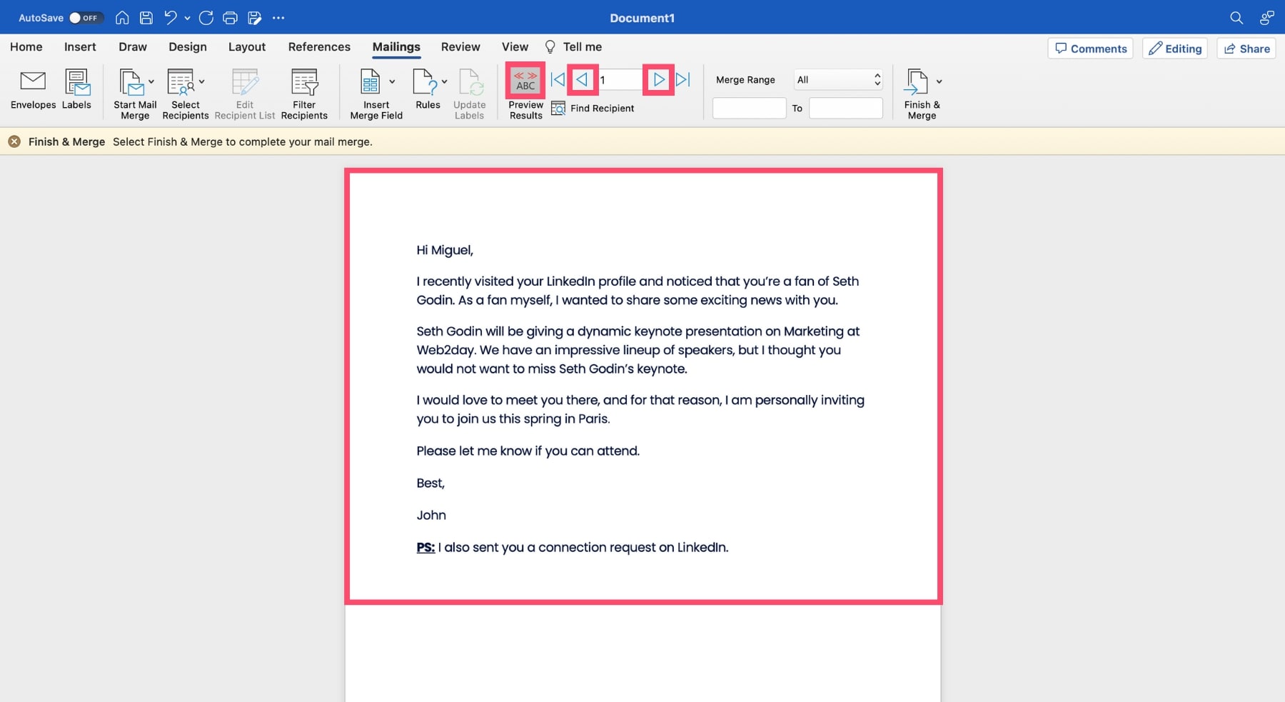 Preview your Excel mail merge in Word