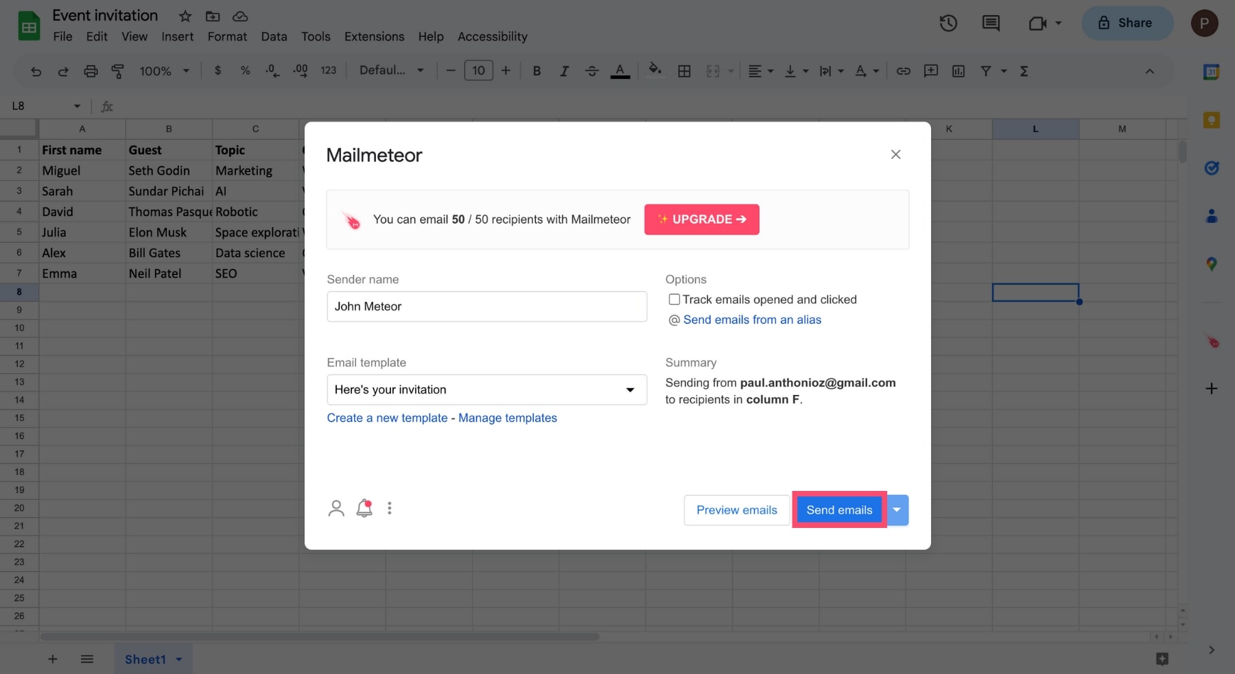 Send your mail merge from Google Sheets