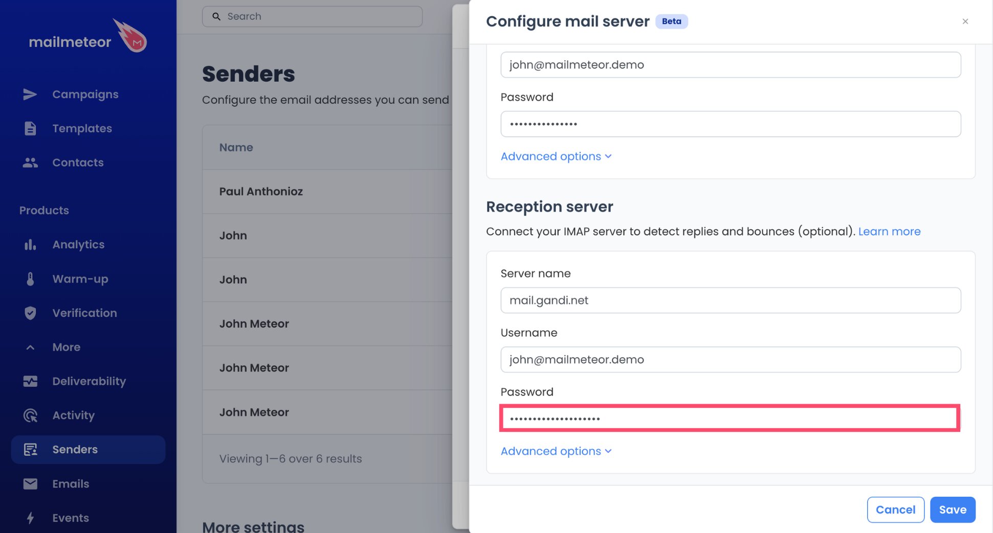 Gandi mailbox password repeated for the IMAP connection