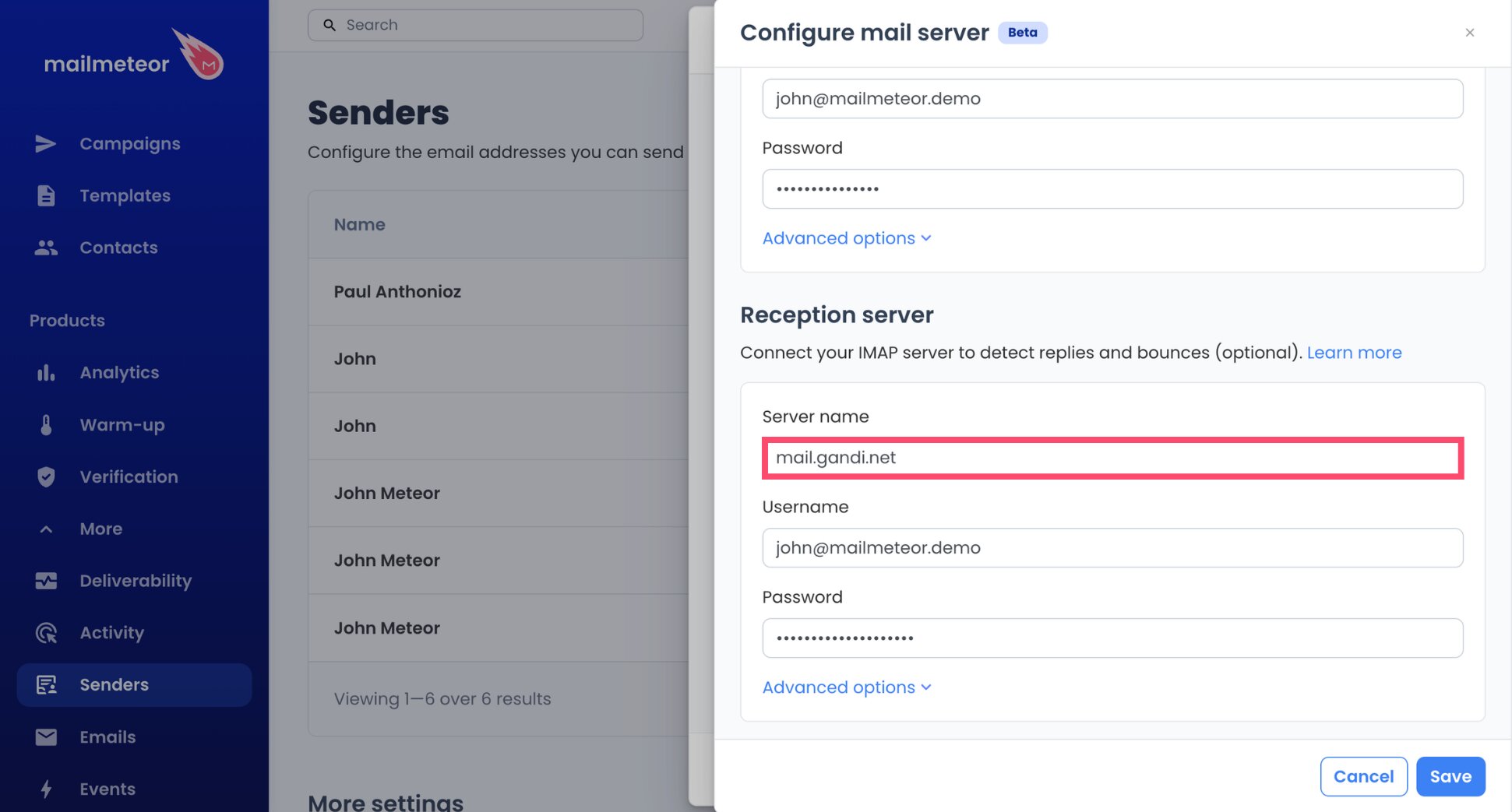 Gandi IMAP server mail.gandi.net set in Mailmeteor