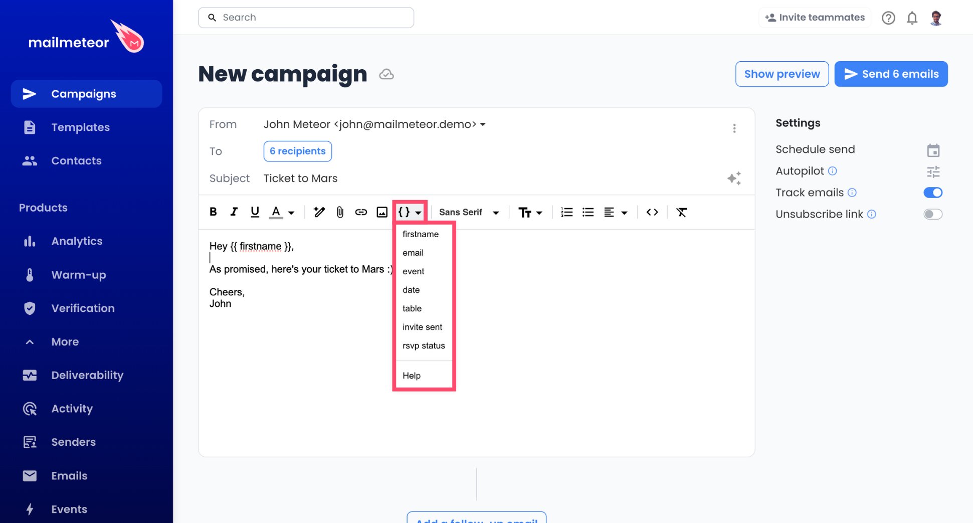 Variable inserted in a Gandi mail merge email