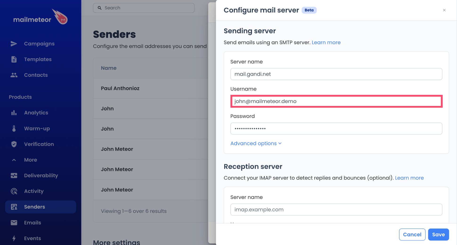 Gandi email address used as the SMTP username