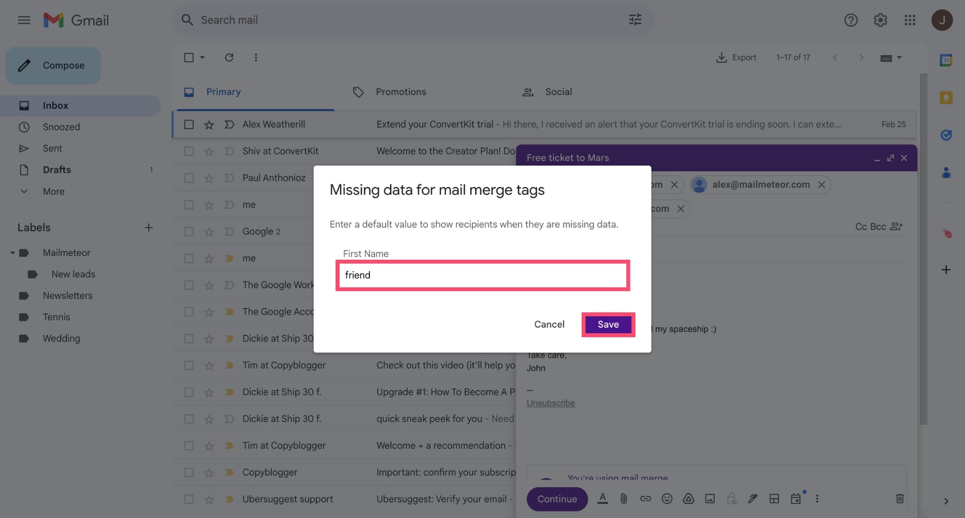 Set fallbacks for your Gmail merge tags