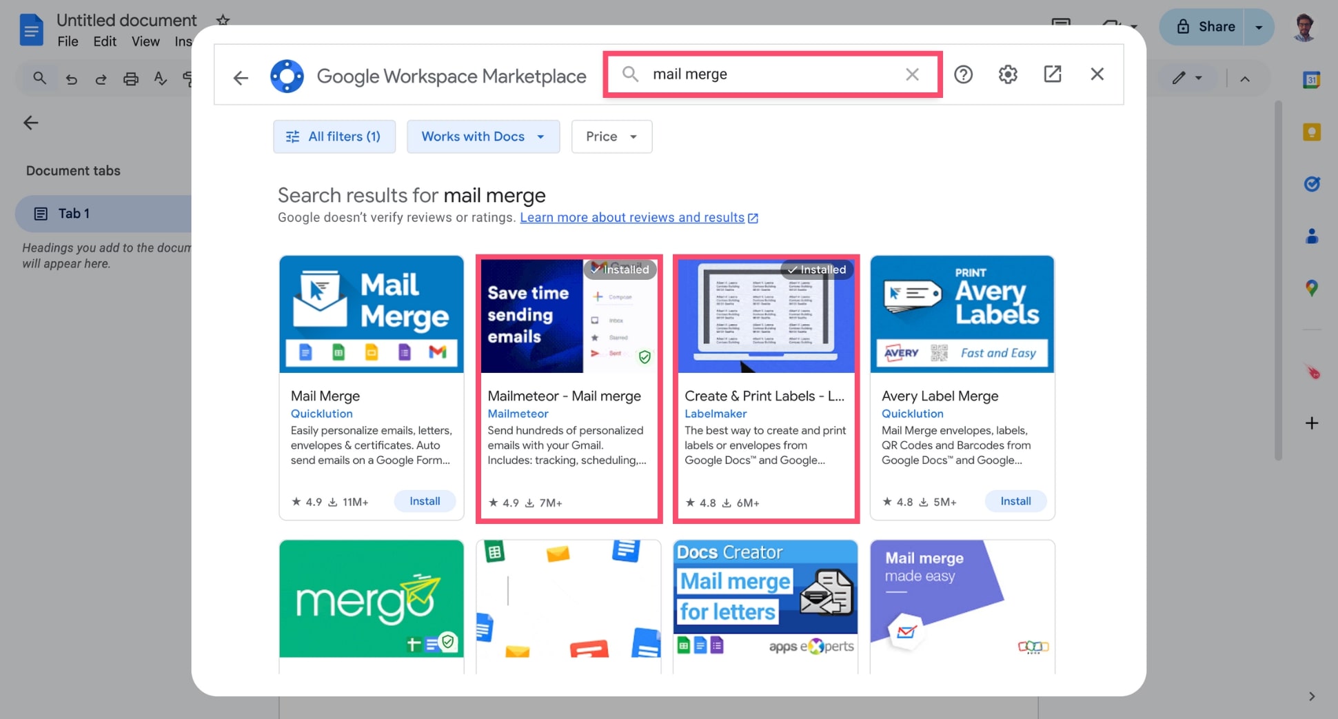 Install a mail merge add-on in Google Docs