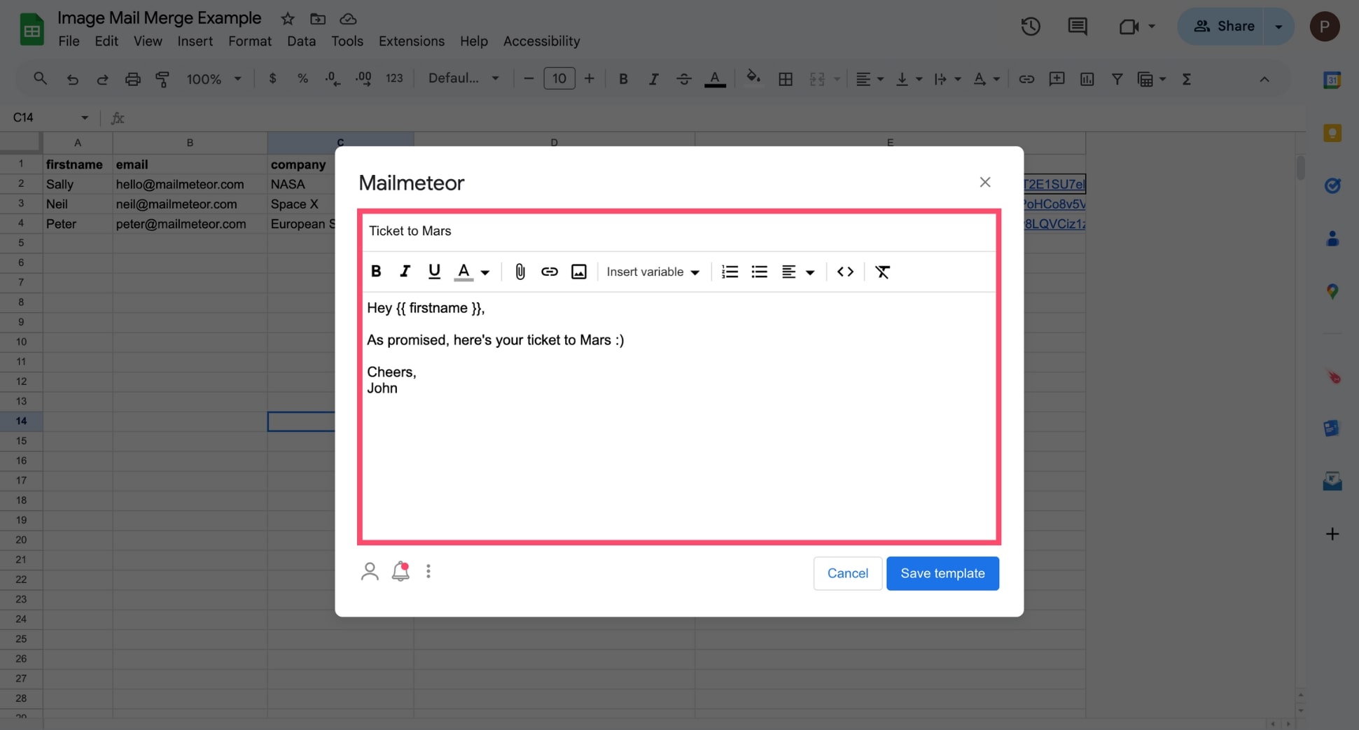 Customize your mail merge template in Google Sheets