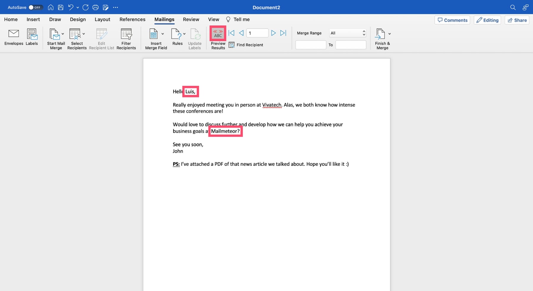 Preview your mail merge in Outlook