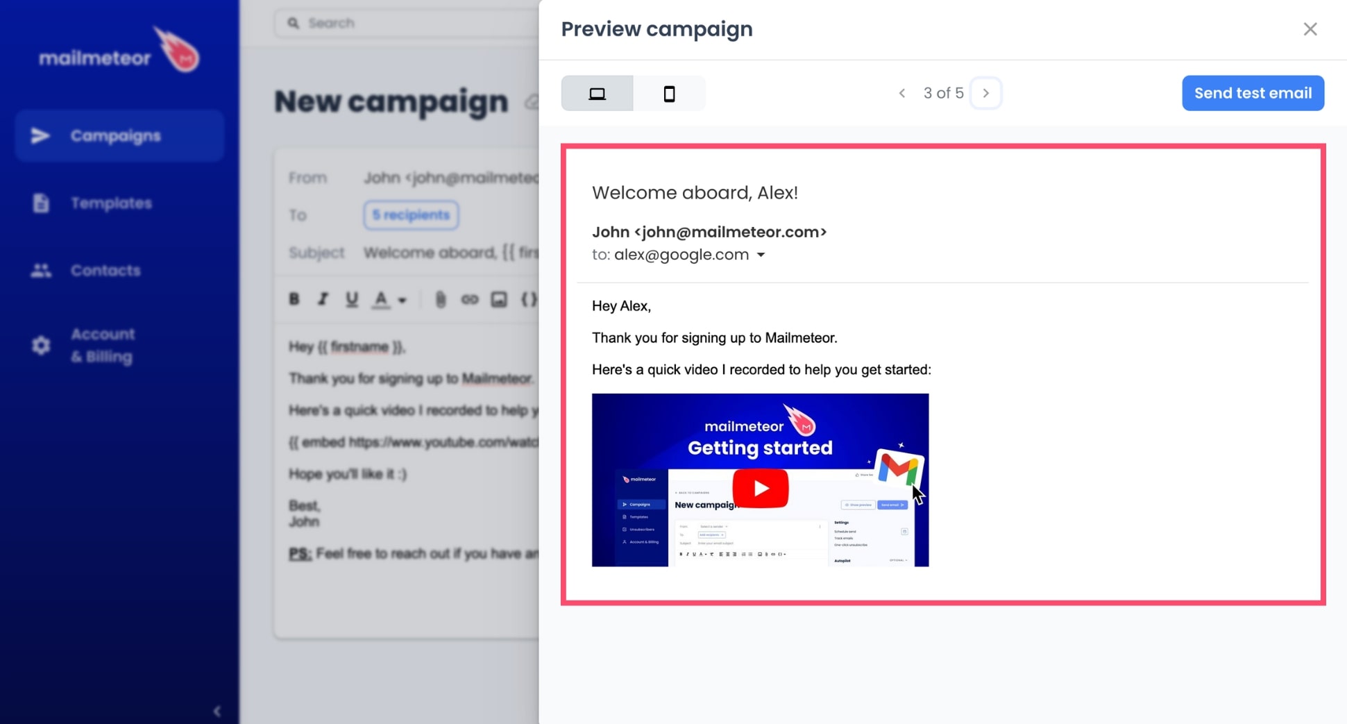 Preview your video mail merge using Mailmeteor