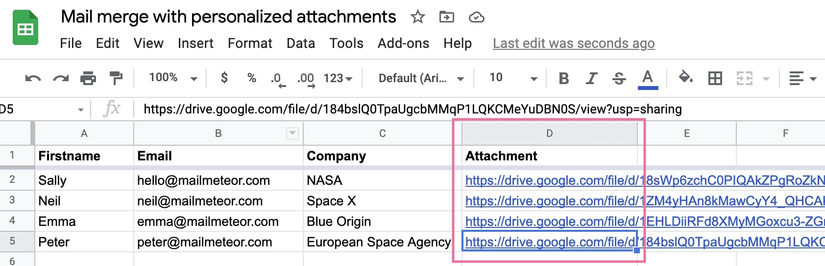 Mail merge with attachments in Google Sheets