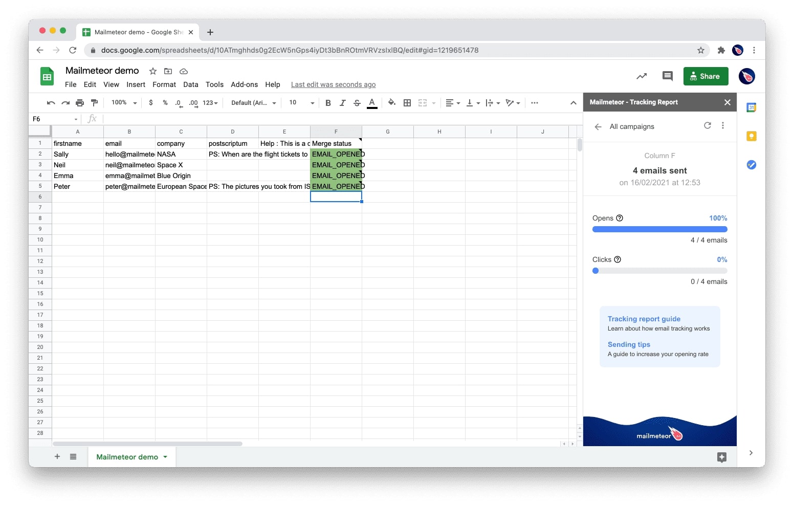 Track emails sent in a Gmail merge inside Google Sheets