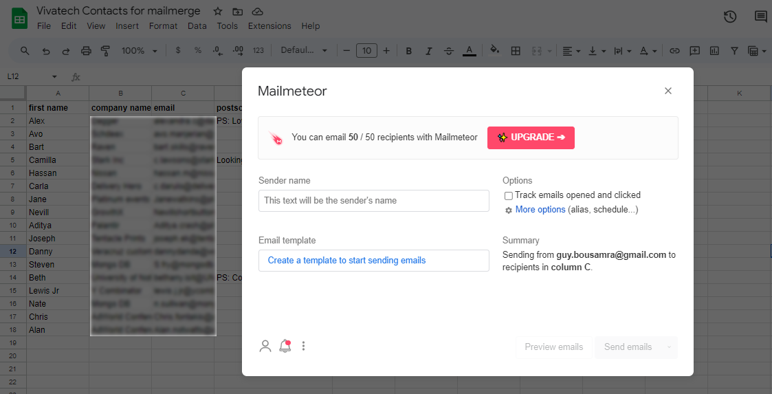 Open Mailmeteor extension