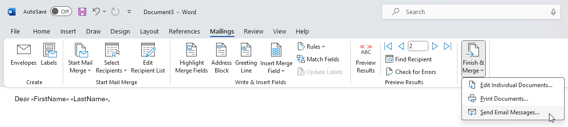 Mail Merge in Word