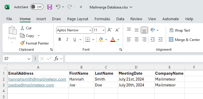 Mail Merge Spreadsheet