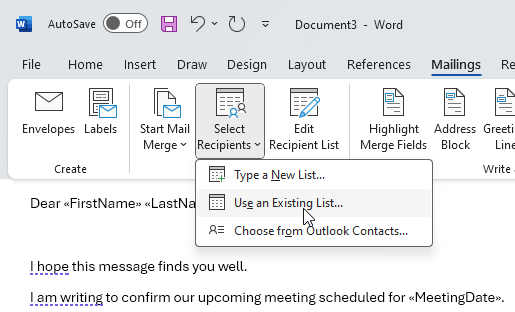 Mail Merge in Word