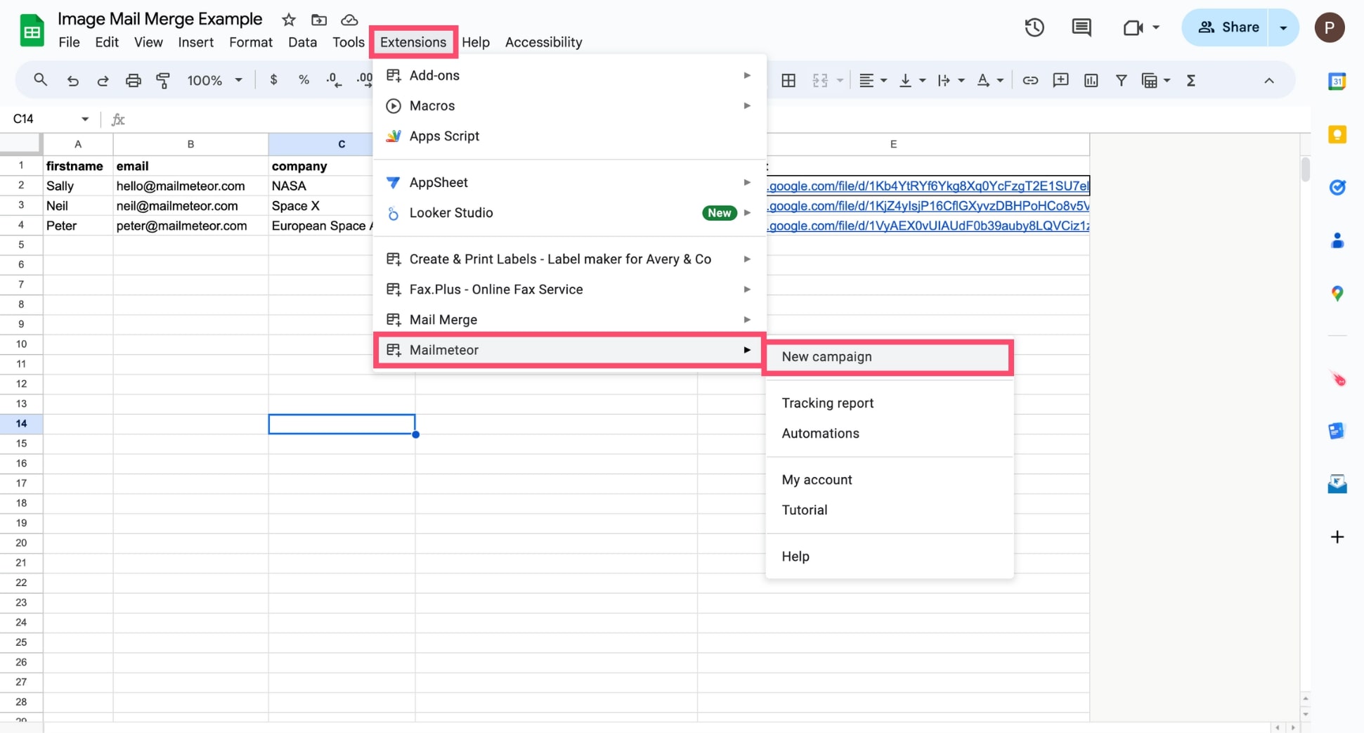 Open Mailmeteor in Google Sheets