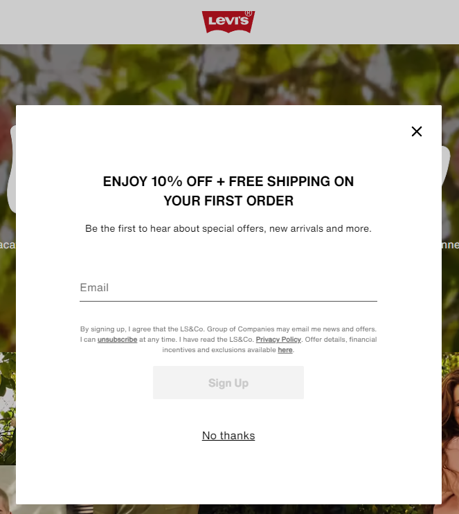 Levi's 20 off first order online