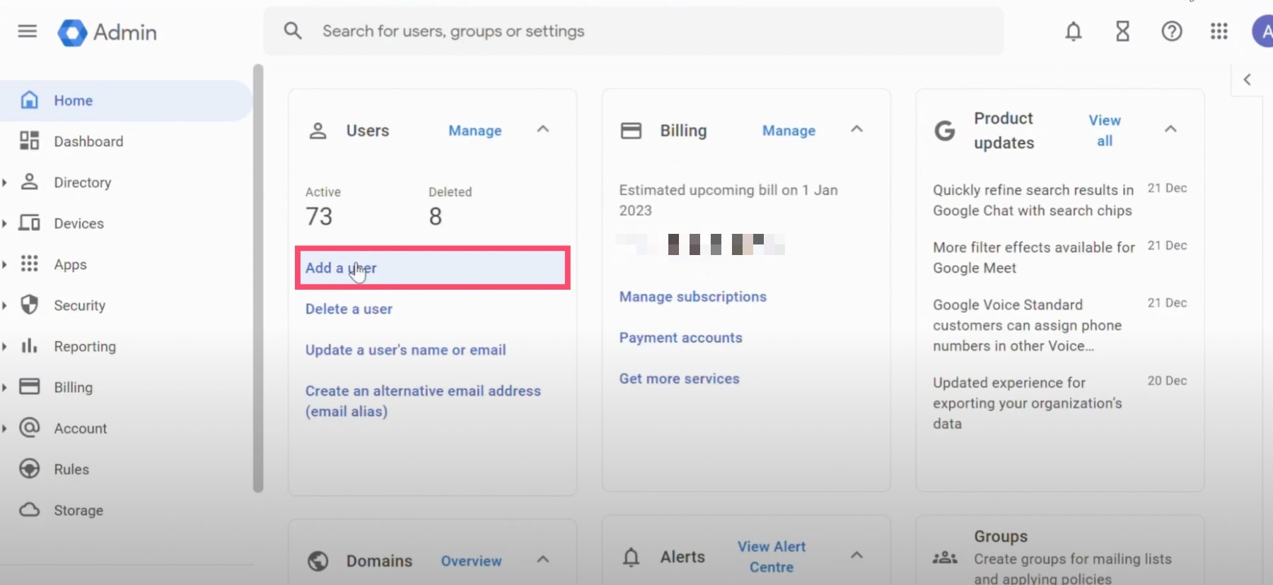 Add a user in Google Workspace