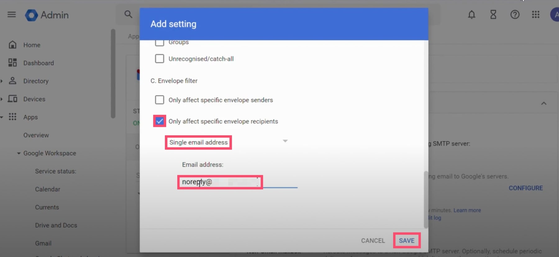 Apply the routing rule to a specific email address