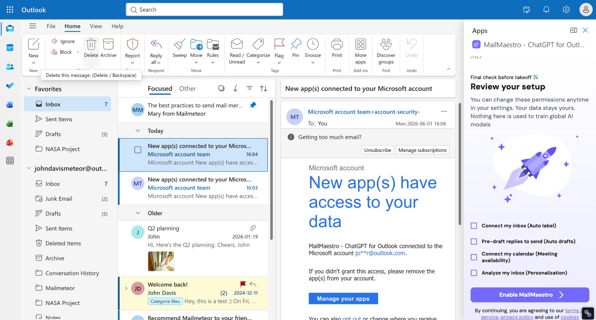 MailMaestro AI assistant for Outlook