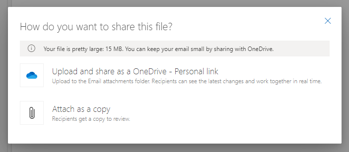 Outlook attachment under 20MB