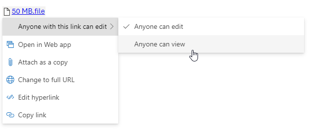 Outlook attachment link permission