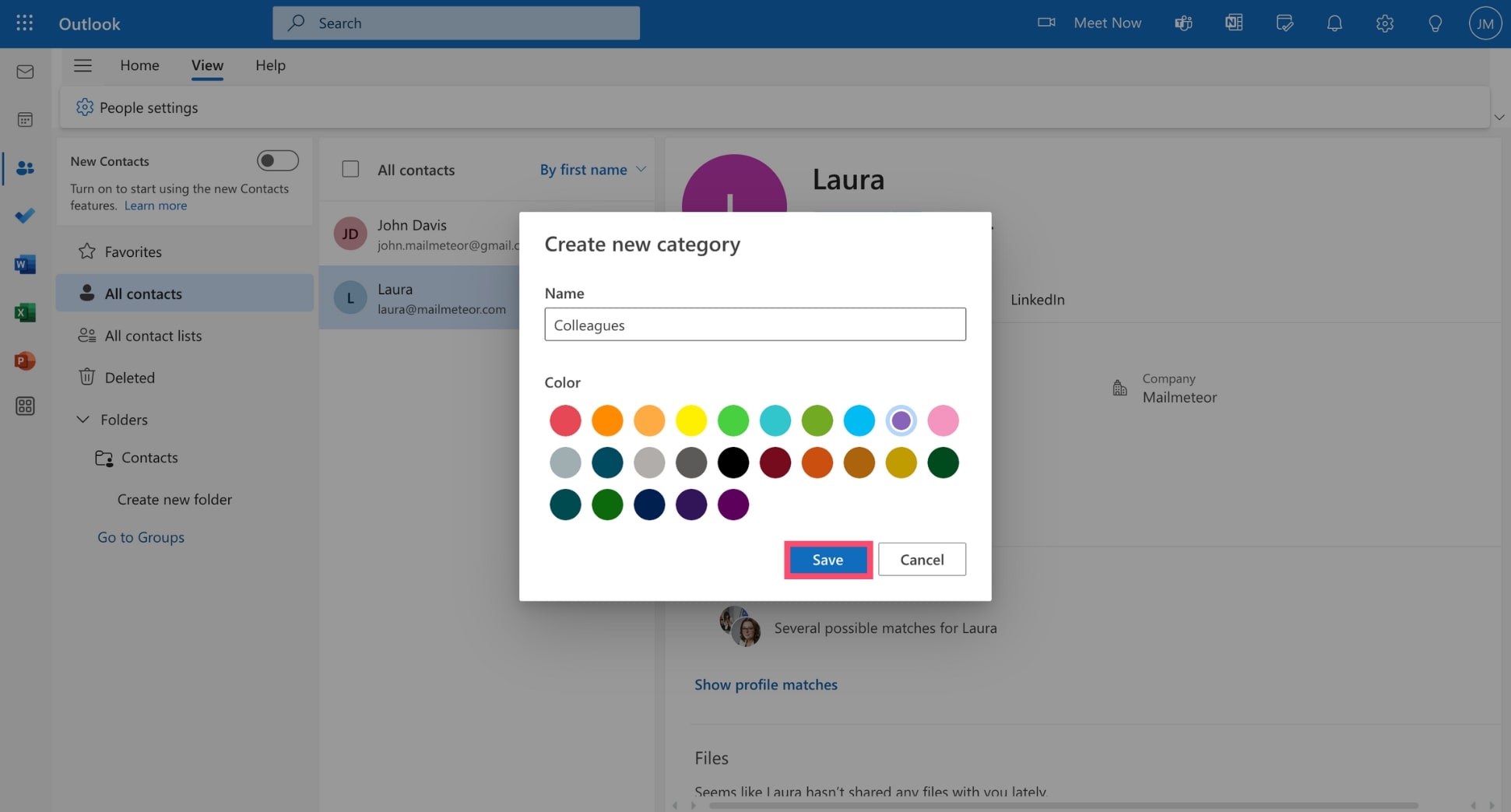 Create a new category in Microsoft Outlook