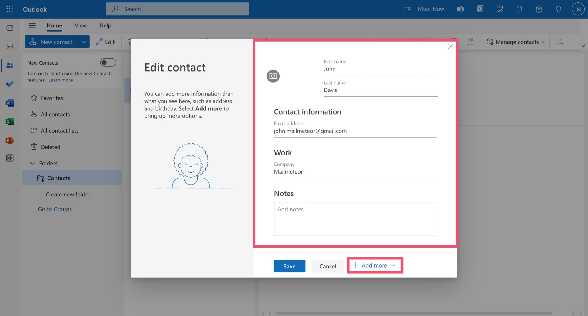 Update your contact information in Outlook