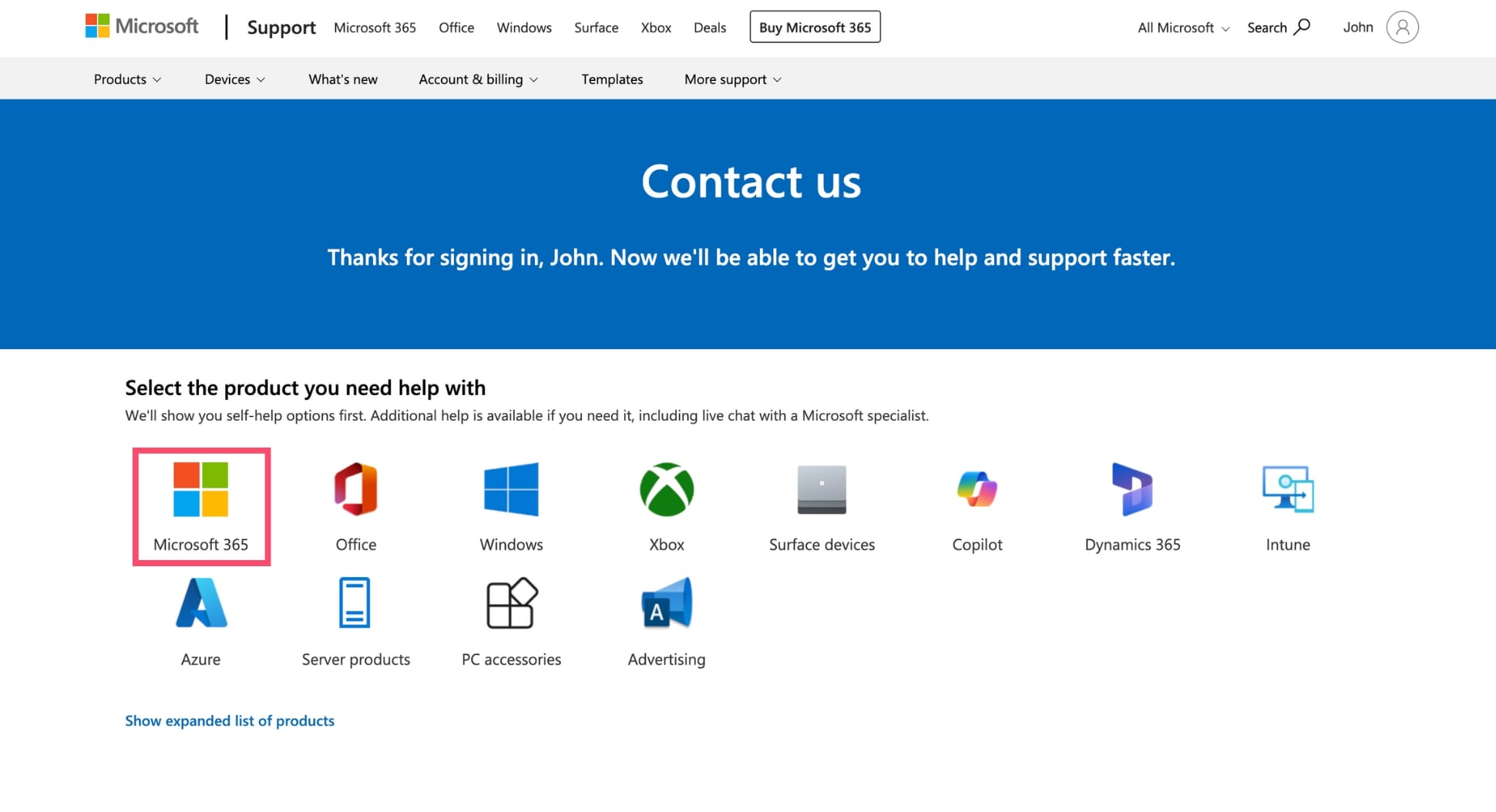 Microsoft support portal