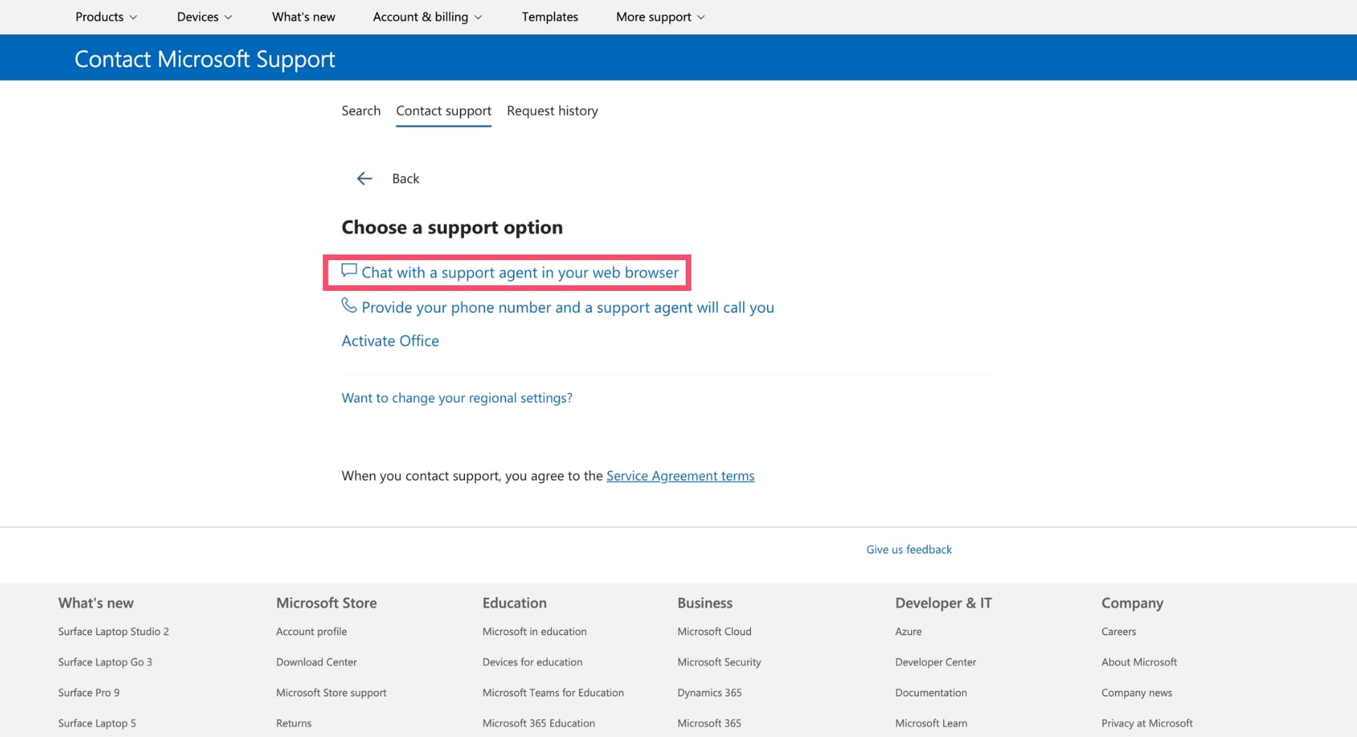 Chat with an Outlook support agent