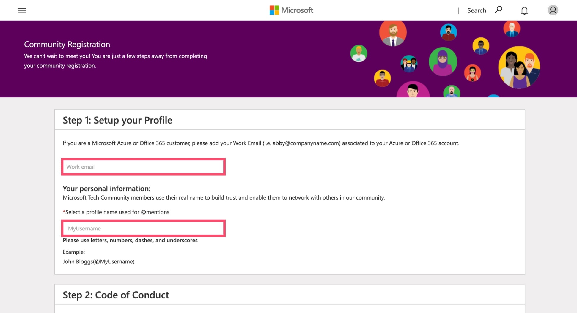 Setup your profile to contact the Outlook online community