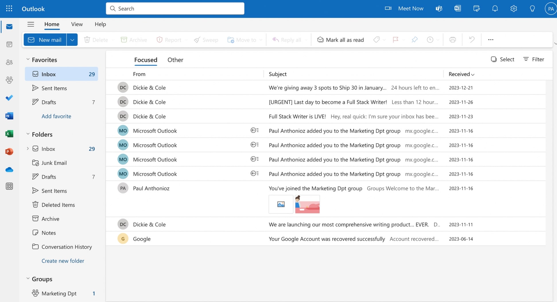 Open the settings of Outlook for the web