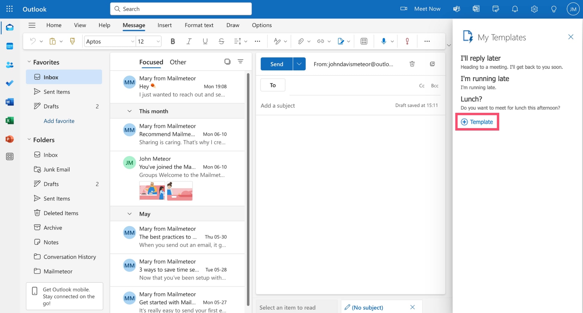 Create an Outlook email template