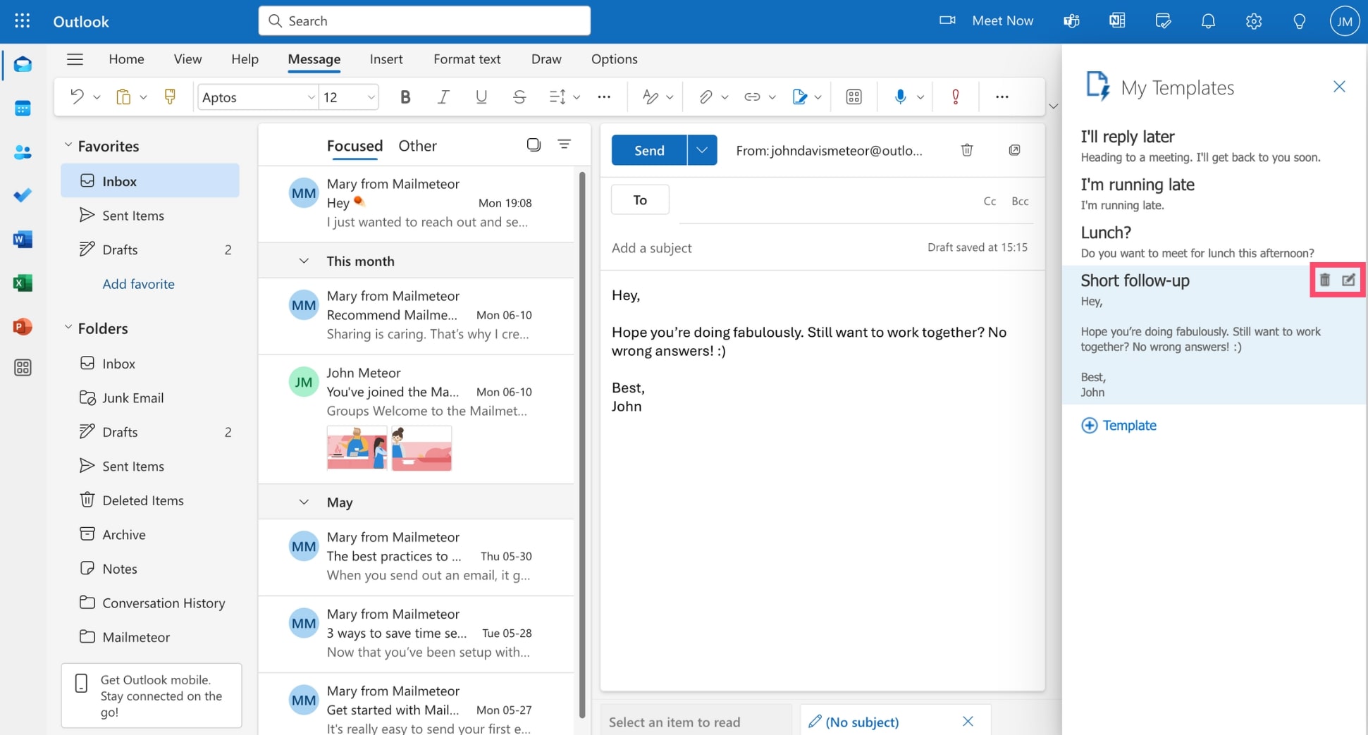 Edit your Outlook email template