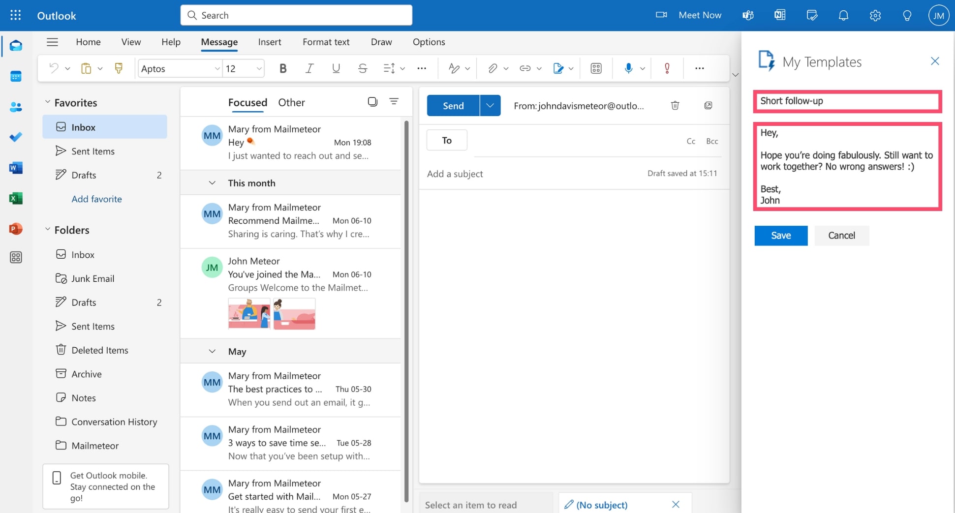 Craft the content of your email template in Outlook