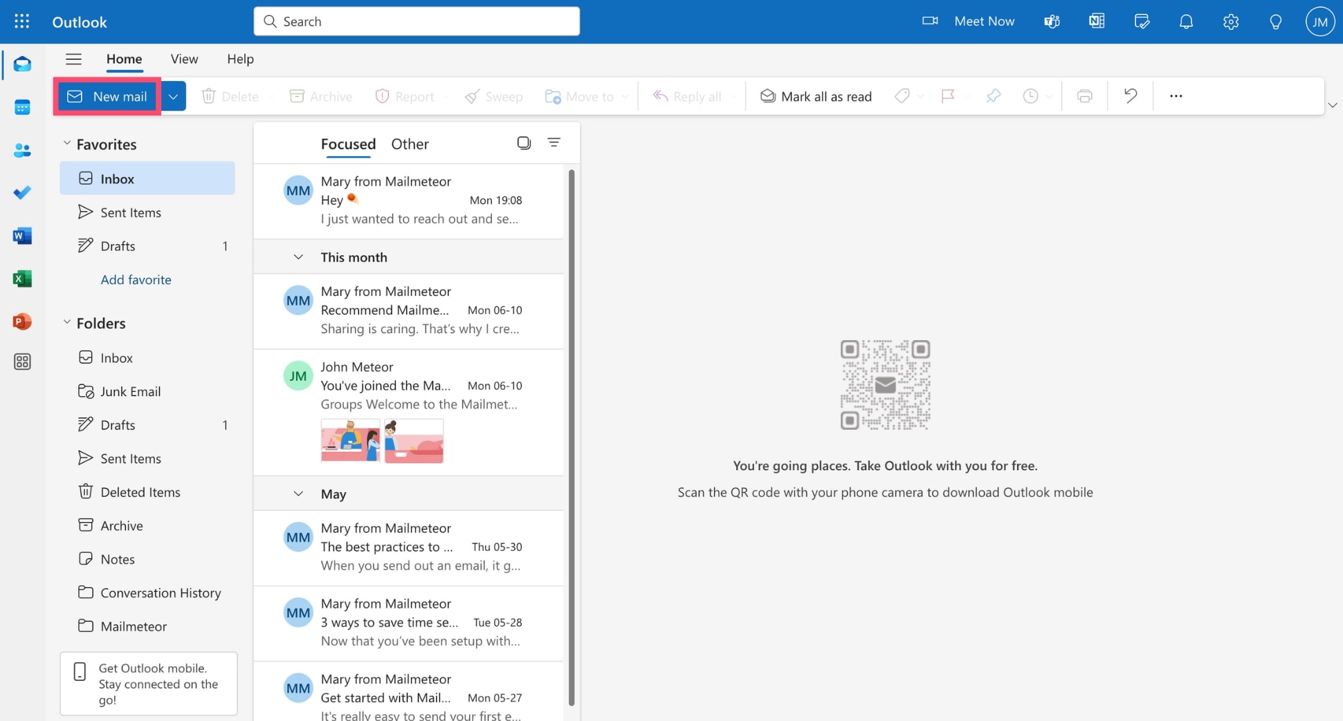 Create a new mail in Microsoft Outlook