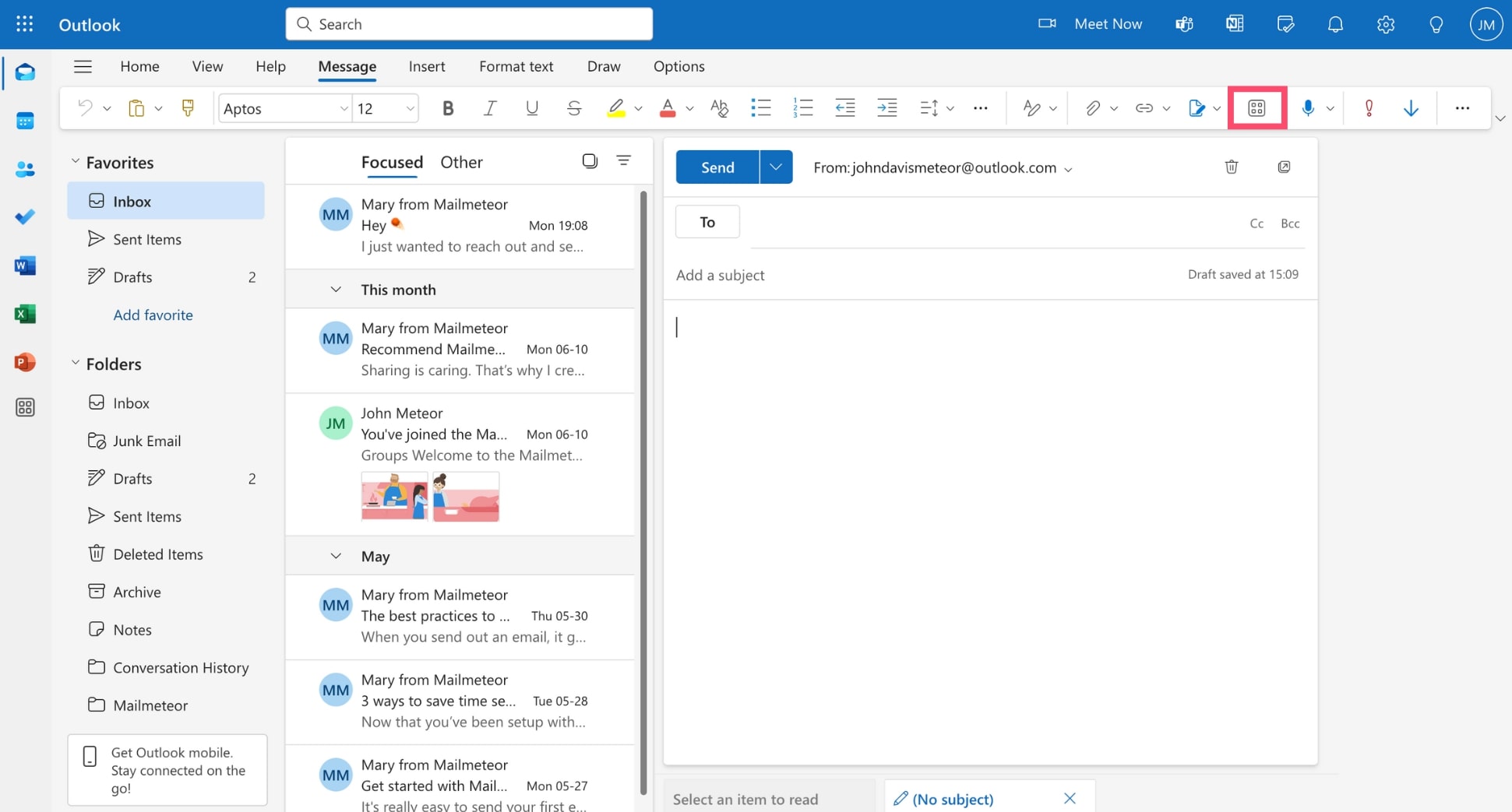 Navigate to Outlook's add-ins menu