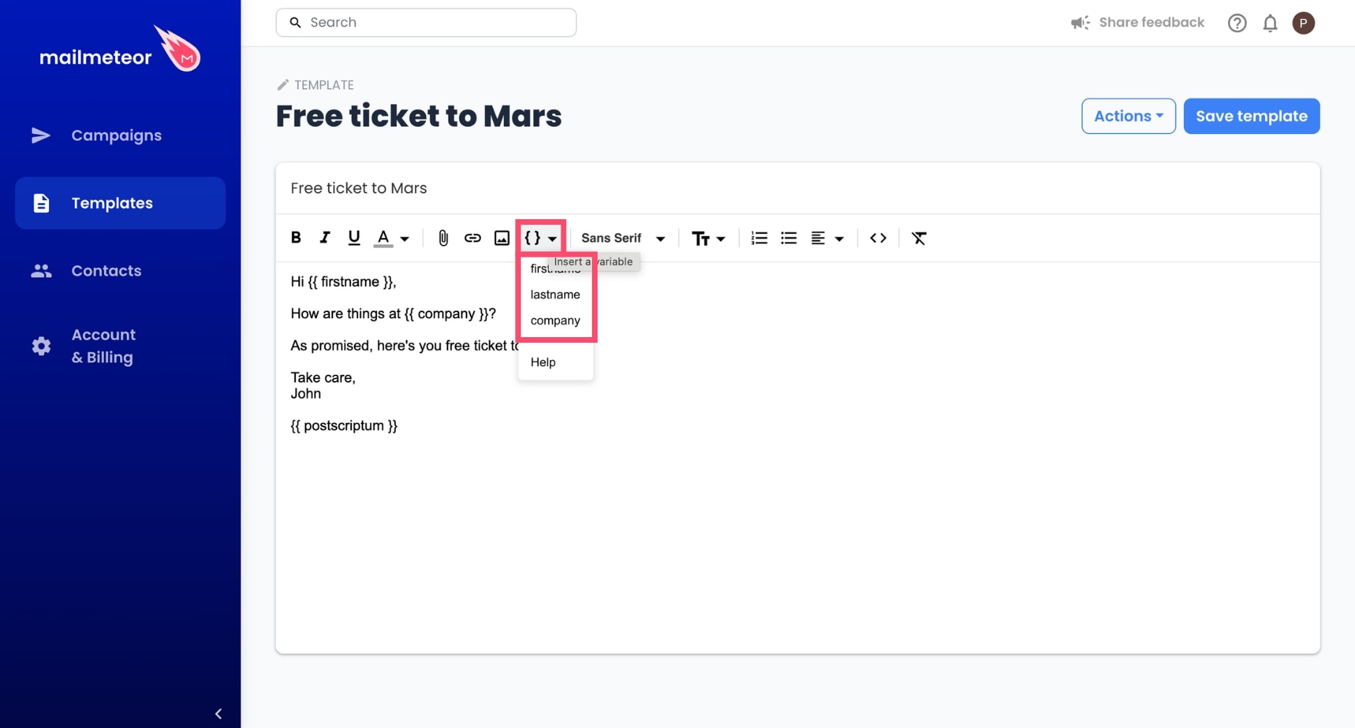 Personalize your Outlook template from the Mailmeteor dashboard