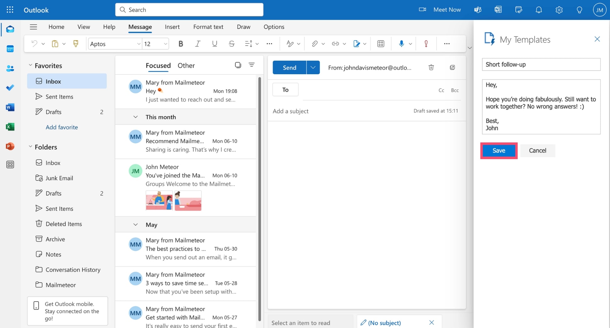 Save your template in Outlook