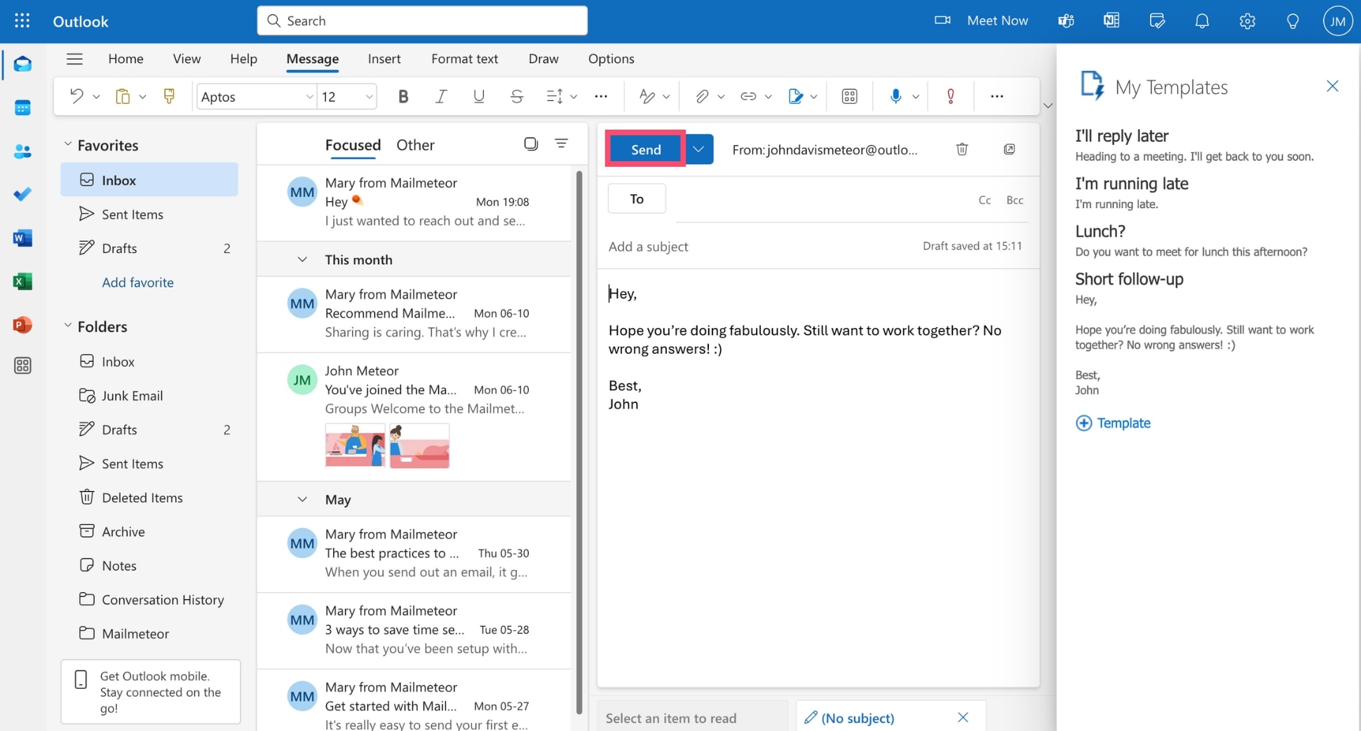 Send your email template using Outlook