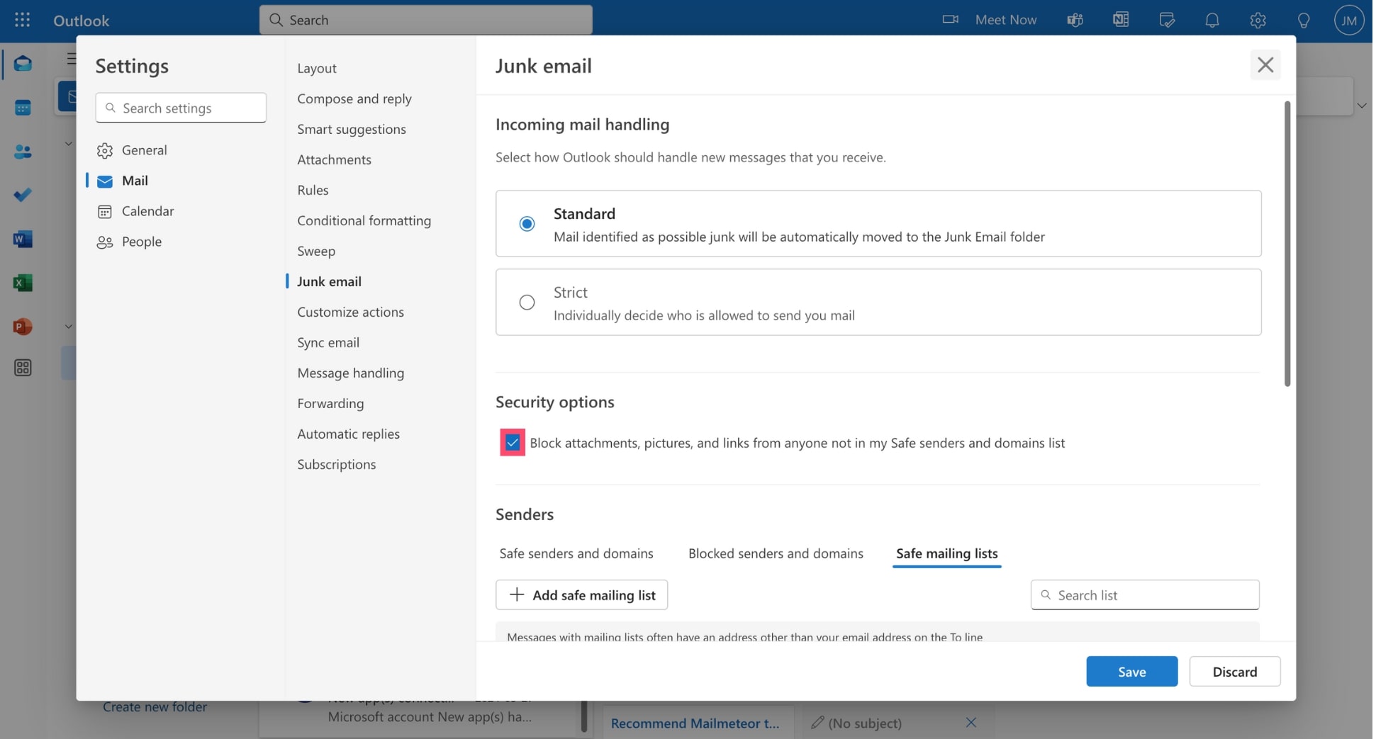 Block attachments and images from unknown senders in Outlook