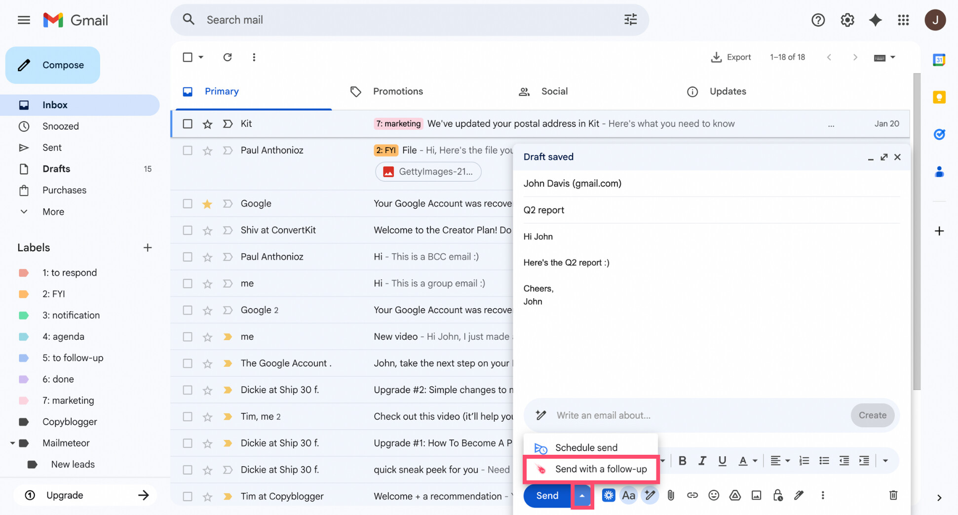Add a follow-up in Gmail