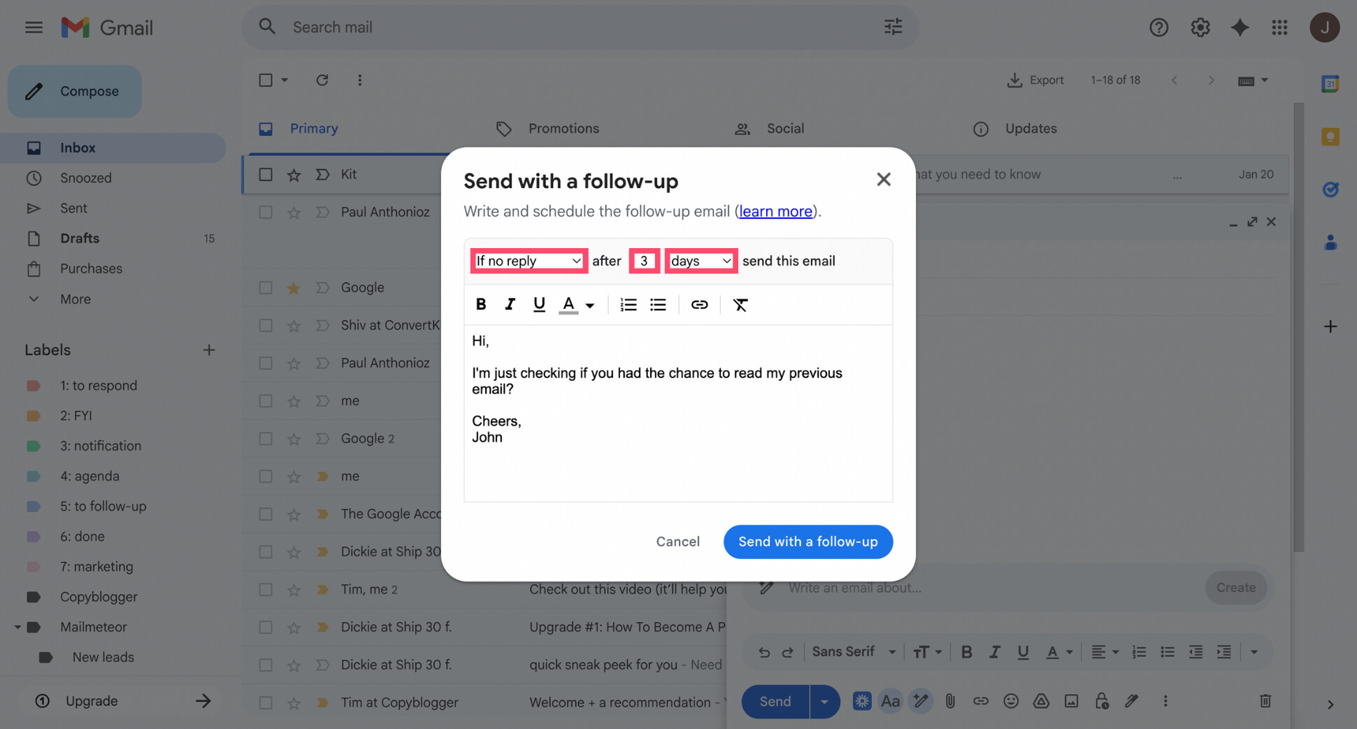 Schedule a follow-up in Gmail