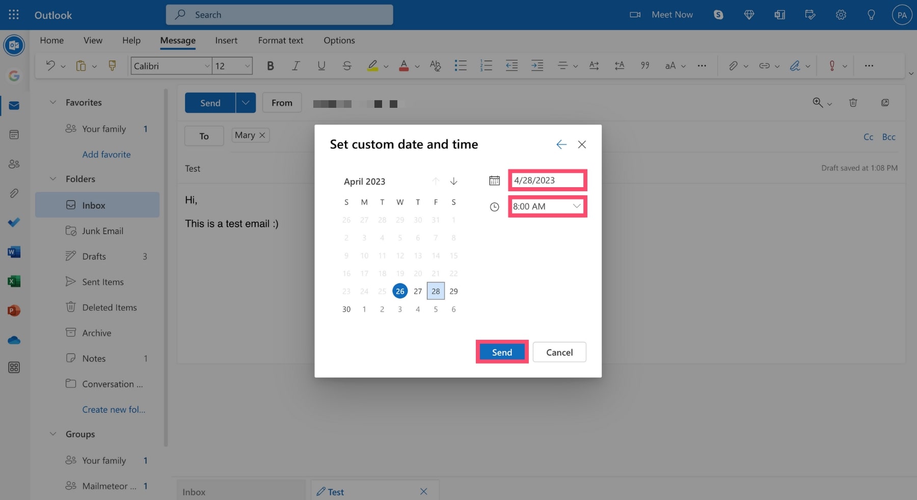 Set custom date and time