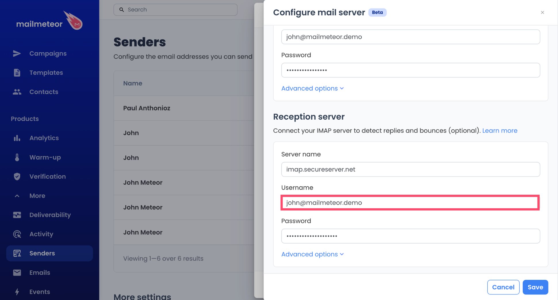 GoDaddy email address entered as the IMAP username