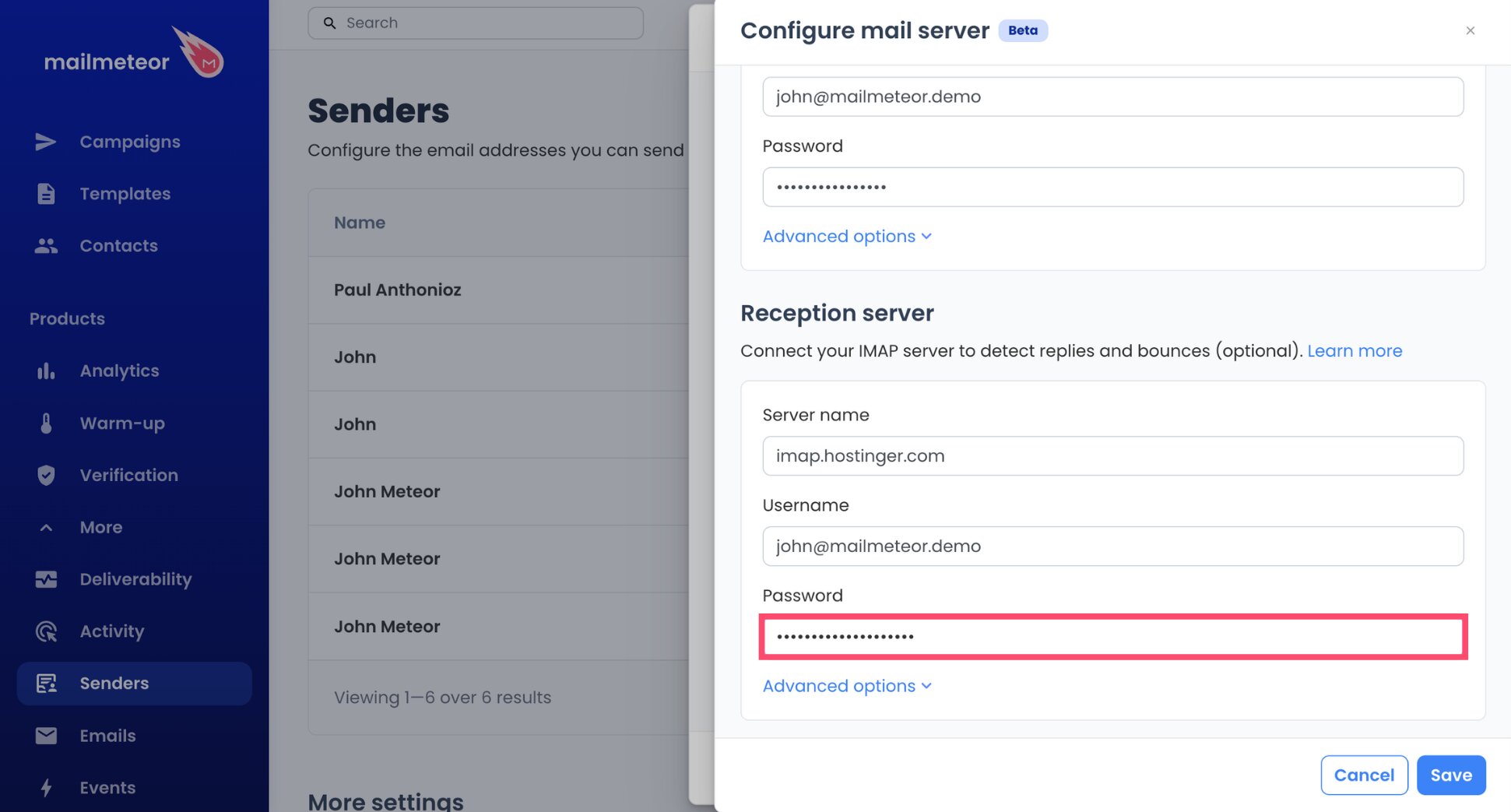 Same Hostinger password used for the IMAP connection