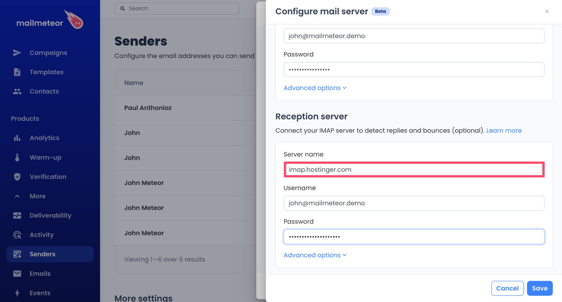Hostinger IMAP server imap.hostinger.com in Mailmeteor