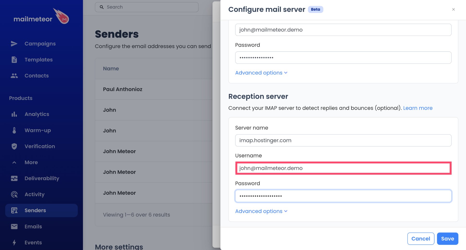 Hostinger email address as the IMAP username