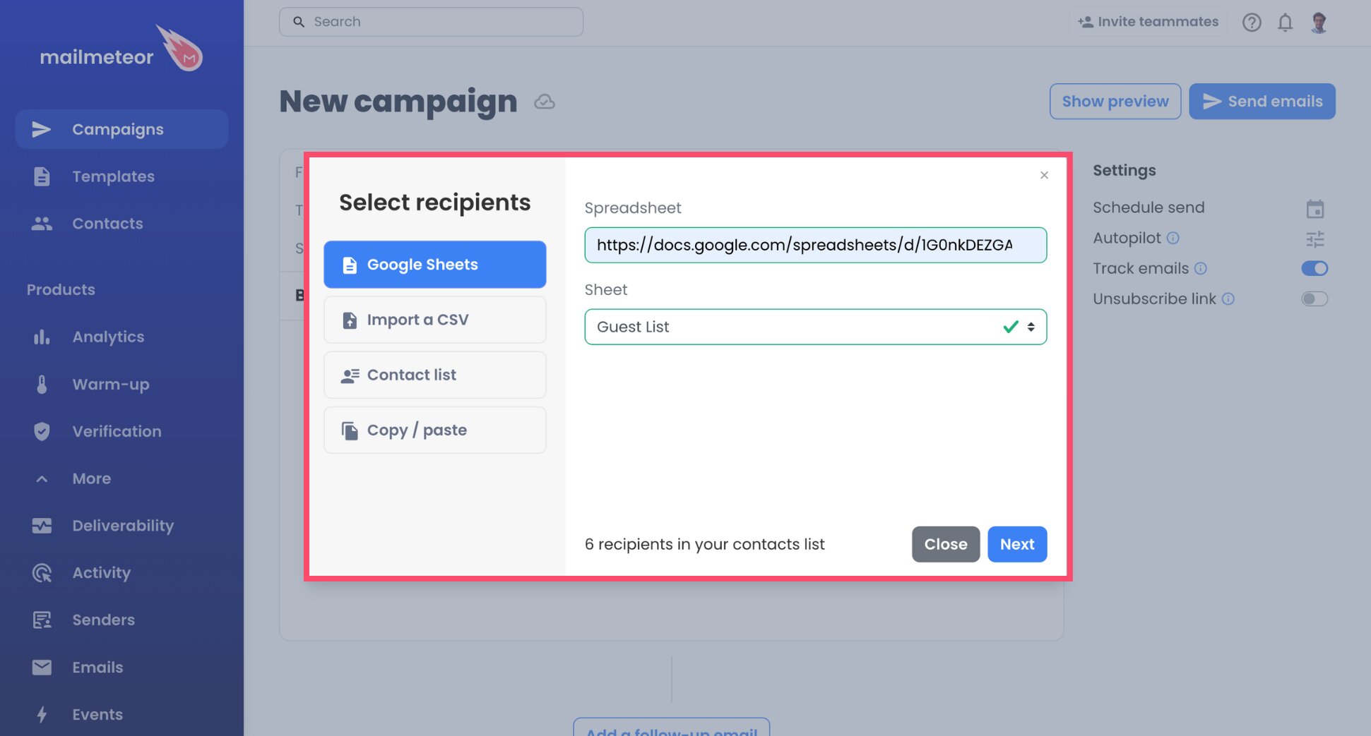 Adding customers to a Hostinger campaign in Mailmeteor