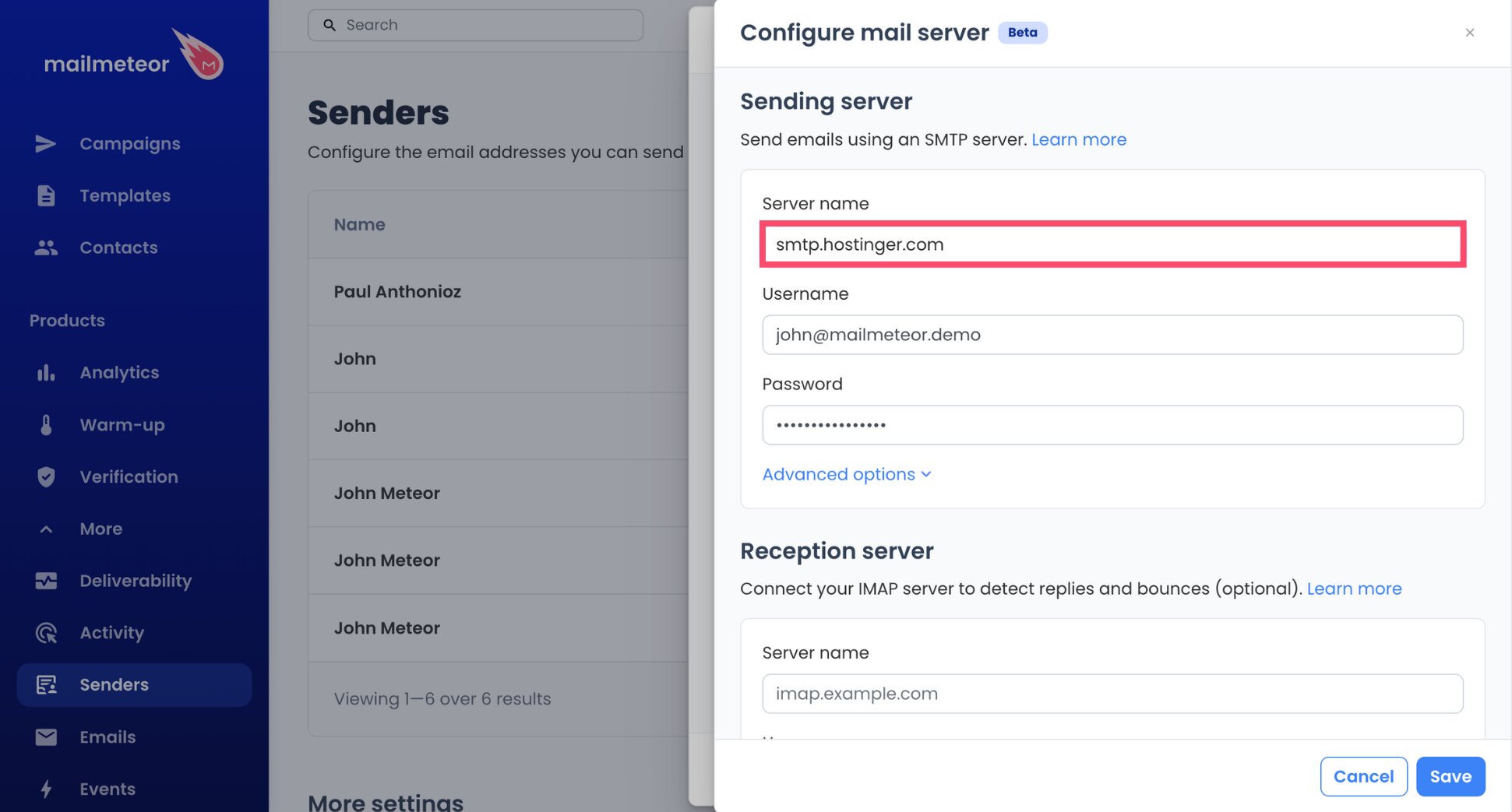 Hostinger SMTP server smtp.hostinger.com in Mailmeteor