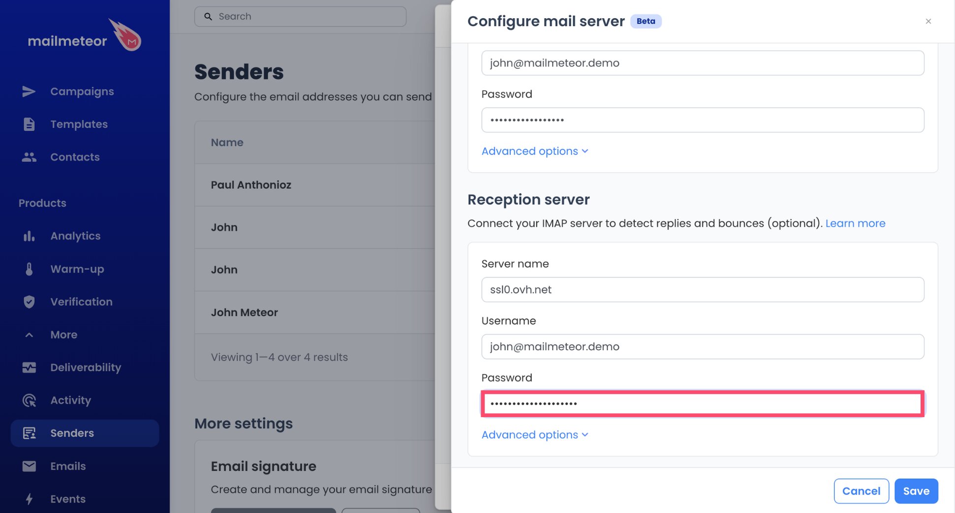 IMAP password field for an OVH mailbox